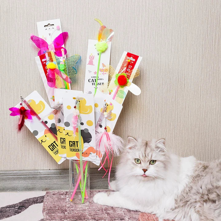 Feather & Foil Cat Teaser Wand - Garden Series