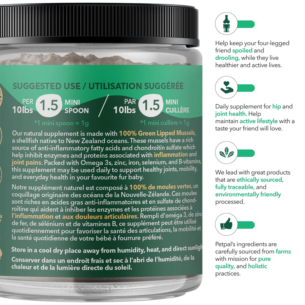 PetPal green lipped mussel powder — natural joint and mobility supplement for pets rich in chondroitin and key nutrients