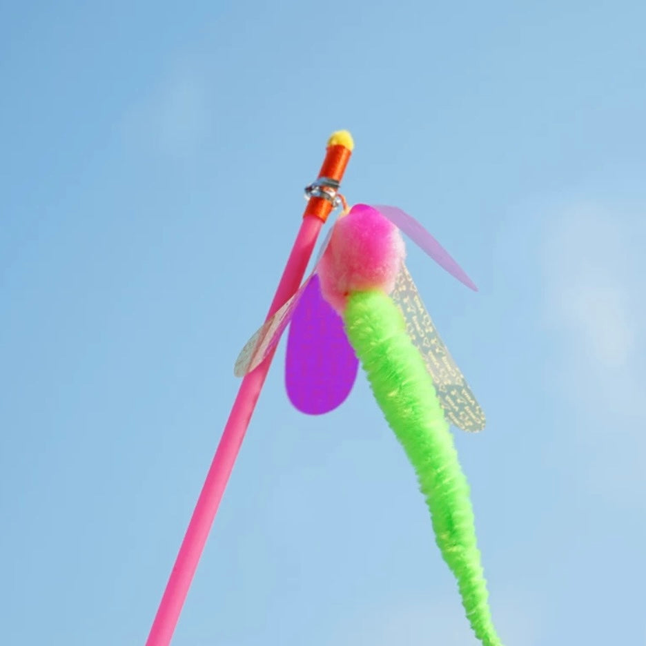 Feather & Foil cat teaser wand with natural feathers and gold handle — interactive play toy for cats