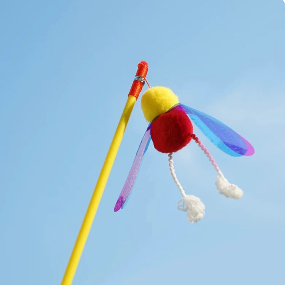 Feather & Foil cat teaser wand with natural feathers and gold handle — interactive play toy for cats