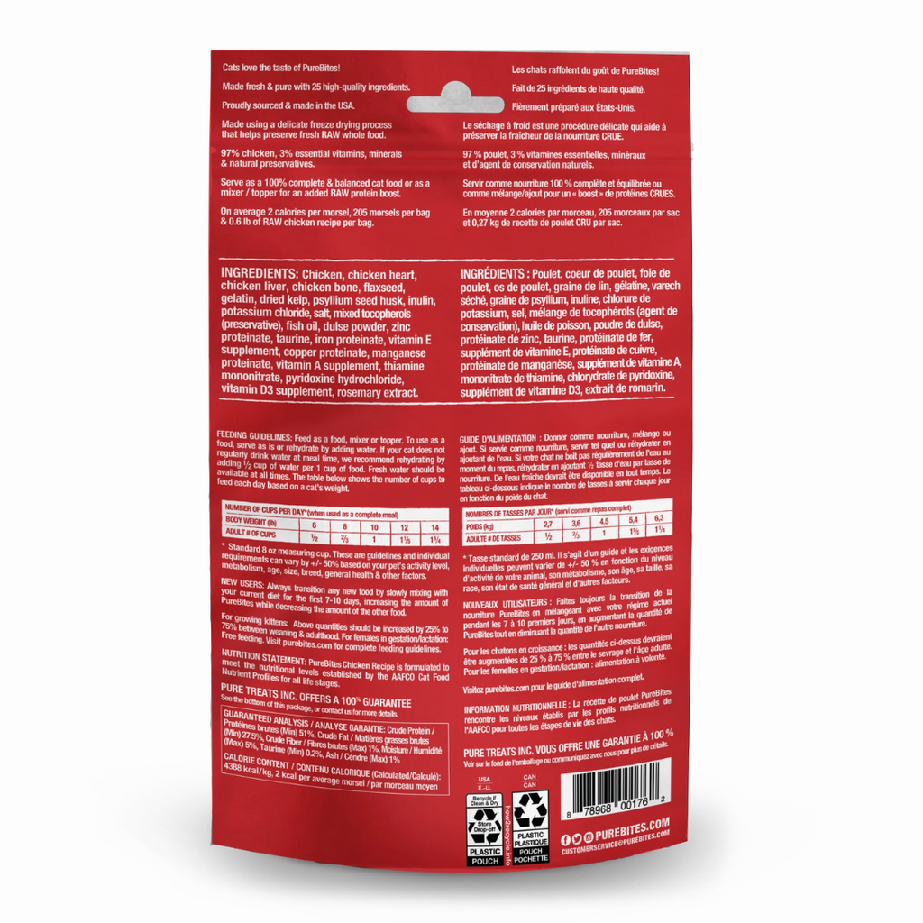PureBites chicken raw freeze-dried cat food — single-protein, high-protein natural recipe made from human-grade meat