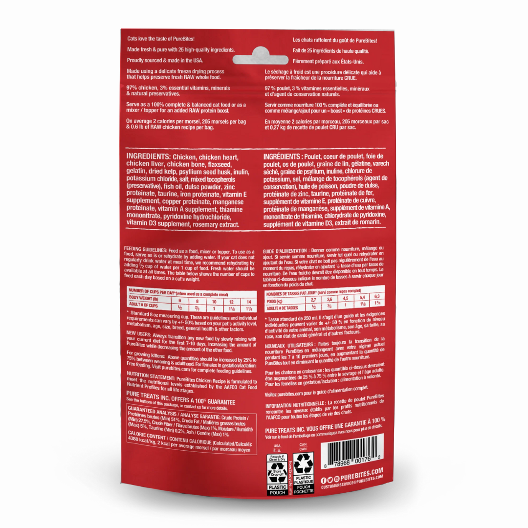 PureBites chicken raw freeze-dried cat food — single-protein, high-protein natural recipe made from human-grade meat